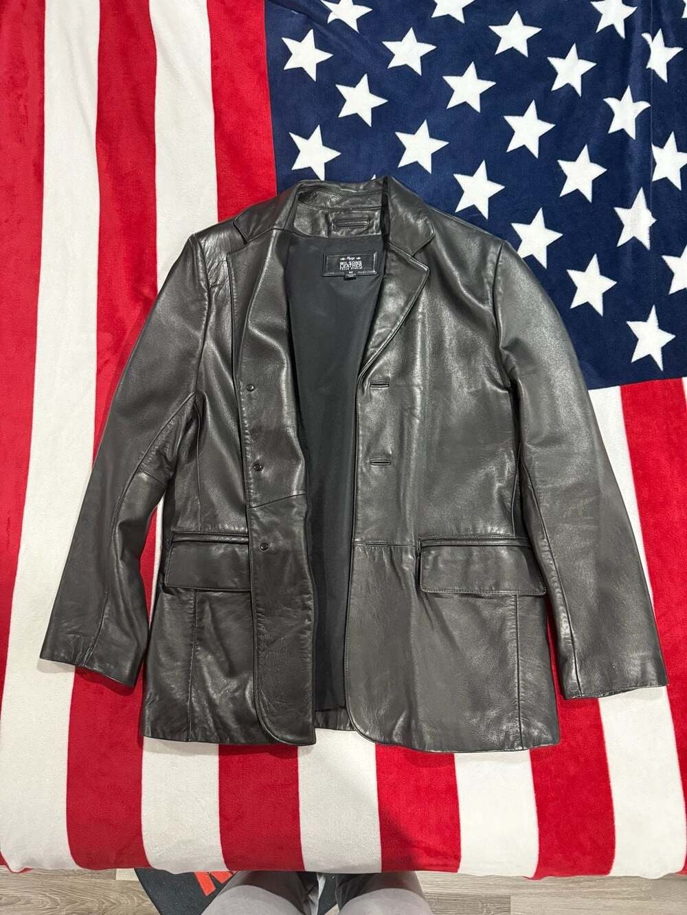 Wilsons Leather Pelle Studio Blazer Size M Black Italian Leather